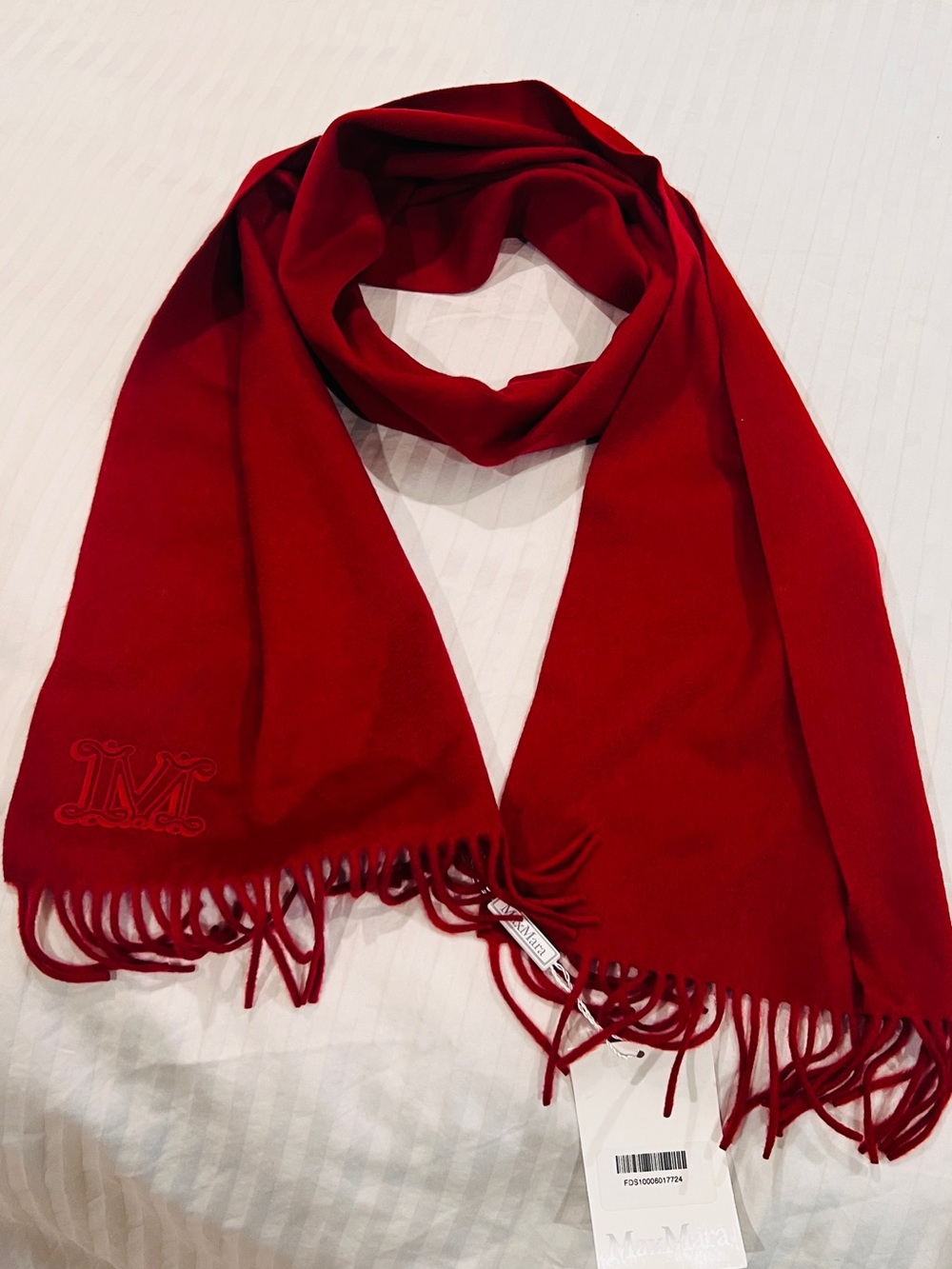 NWT MaxMara Cashmere Red Fringed Scarf